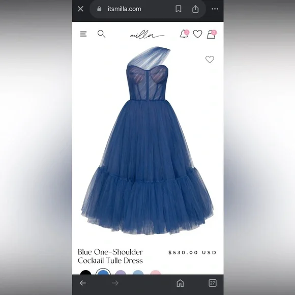 Millau Blue One-Shoulder Cocktail Tulle Dress - Picture 1 of 5